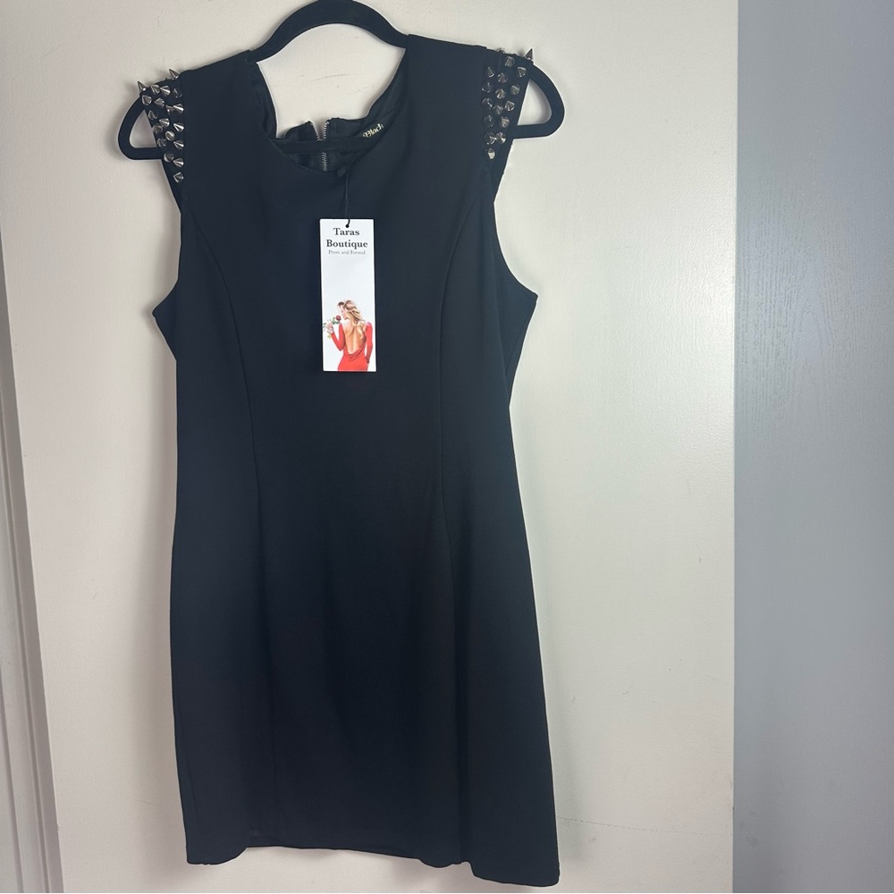 CLEARANCE🎊Black Cap Silver Spiked Sleeves Rayon Gothic Glam Rock MiniDress NWT L